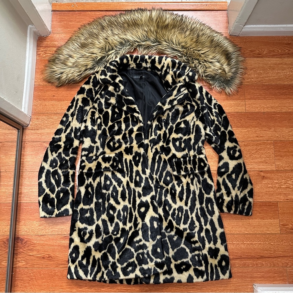 7 FOR ALL MANKIND Long Faux Fur Coat in Ocelot  - Medium